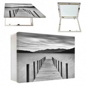 Tapa contador decorativo con fotografía en blanco y negro de muelle sobre el lago, paisaje minimalista - Cuadrostock