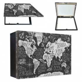 Tapa contador con diseño de mapa del mundo en estilo pizarra vintage, blanco sobre fondo negro- Cuadrostock