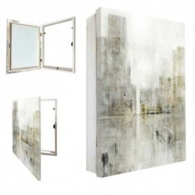 Tapa contador decorativo con paisaje urbano abstracto en blanco, gris y beige - Cuadrostock