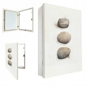 Tapa contador decorativo con piedras zen apiladas sobre fondo blanco minimalista - Cuadrostock