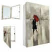 Tapa contador decorativo con escena romántica de pareja y paraguas rojo en ciudad con tonos grises- Cuadrostock