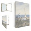 Tapa contador con diseño de velero en la playa, tonos suaves y estilo marinero relajante - Cuadrostock