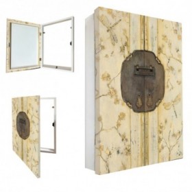 Tapa contador con diseño de puerta oriental envejecida, libélulas y fondo floral beige- Cuadrostock
