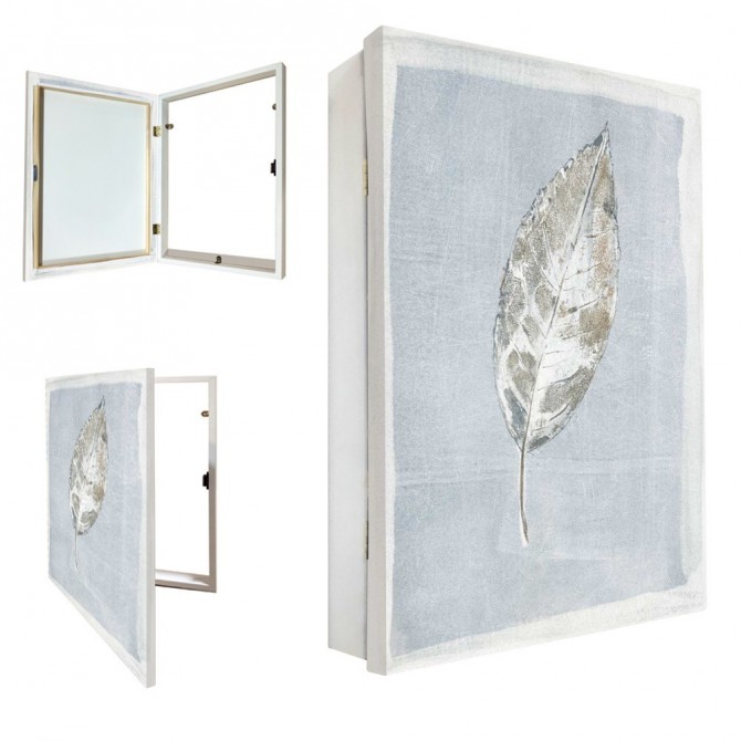 Tapa contador decorativo con hoja blanca sobre fondo gris azul claro- Cuadrostock Tapa contador decorativo con hoja blanca sobre fondo gris azul claro- Cuadrostock