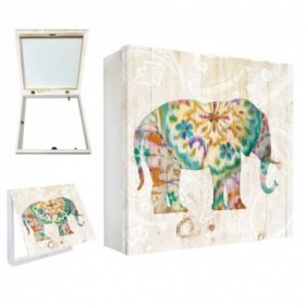 Tapa contador decorativo con elefante multicolor estilo boho sobre fondo blanco envejecido - Cuadrostock
