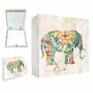 Tapa contador decorativo con elefante multicolor estilo boho sobre fondo blanco envejecido - Cuadrostock