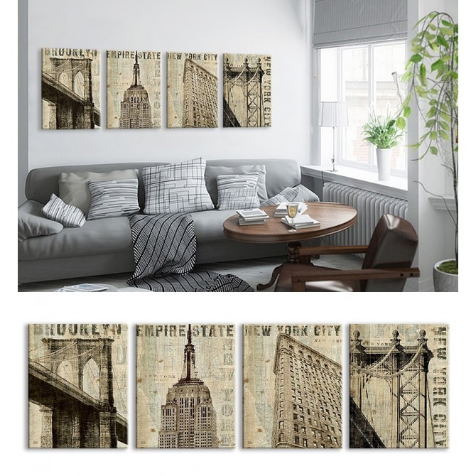 J4-M05-Juego de 4 Vintage NY Brooklyn-NY Empire State-NY Flat Iron-NY Manhattan - Cuadrostock J4-M05-Juego de 4 Vintage NY Brooklyn-NY Empire State-NY Flat Iron-NY Manhattan - Cuadrostock