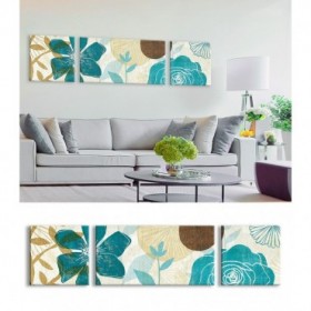 Tríptico flores en tonos azules y cremas ideal para habitaciones y salones- Cuadrostock