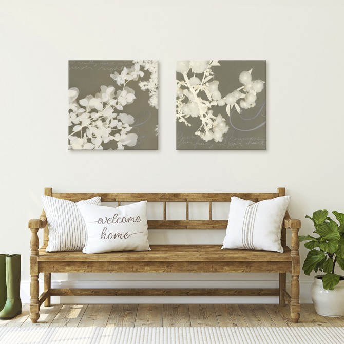 Cuadro para dormitorio - Juego de 2 cuadros de flores blancas - Cuadrostock