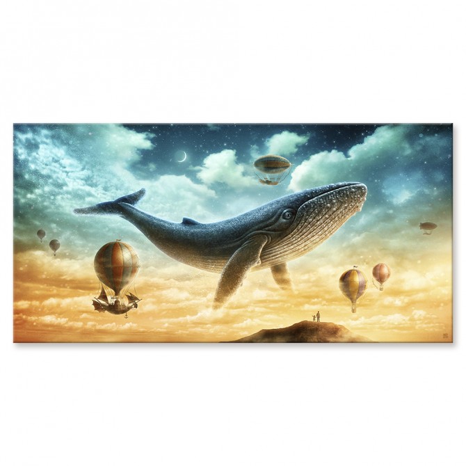 MFZ-0035 Cuadro ballena volando con globos de fantasía - Cuadrostock
