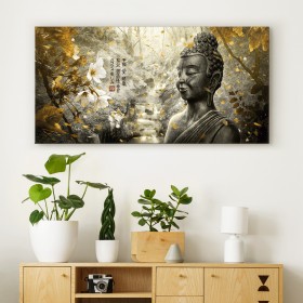 MFZ-0002 Zen Landscape picture with Buddha and Flowers - GOLD AND SILVER - Cuadrostock