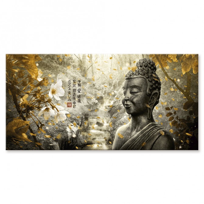 MFZ-0002 Zen Landscape picture with Buddha and Flowers - GOLD AND SILVER - Cuadrostock