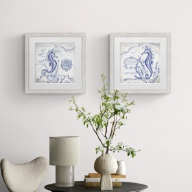 Conjunto de 2 cuadros con marco blanco y lámina vintage - Cuadrostock