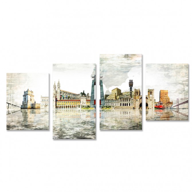 Tríptico Collage de Lisboa Dividido en 4 Cuadros - Cuadrostock