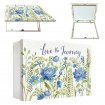 Tapacontador horizontal blanco con flores azules y texto - Cuadrostock