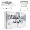 Tapacontador horizontal blanco con mapa mundo y texto - Cuadrostock