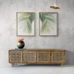 Díptico con hojas de palmera en tonos verdes e imitación a dorado ideal para decoraciones frescas