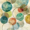 Díptico abstracto con círculos en tonos verdes, azules, naranjas y amarillos, estilo acuarela-Cuadrostock