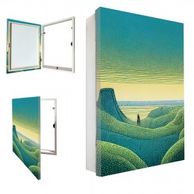 Tapacontador vertical blanco con cuadro de paisaje moderno verde 02 - Cuadrostock