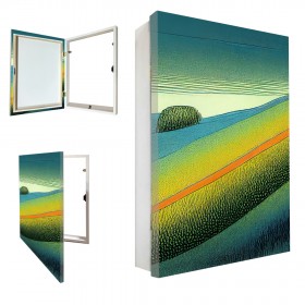 Tapacontador vertical blanco con cuadro de paisaje moderno verde 03 - Cuadrostock