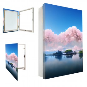 Tapacontador vertical blanco con cuadro de paisaje moderno japonés 01 - Cuadrostock