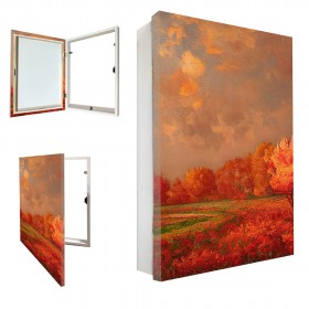 Tapacontador vertical blanco con cuadro de paisaje moderno naranja 02 - Cuadrostock