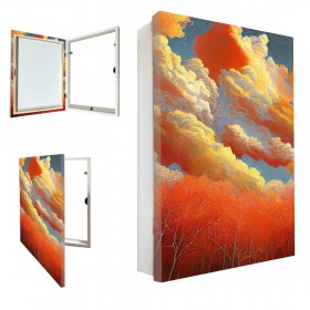Tapacontador vertical blanco con cuadro de paisaje moderno naranja 06 - Cuadrostock