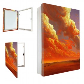 Tapacontador vertical blanco con cuadro de paisaje moderno naranja 07 - Cuadrostock