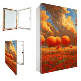 Tapacontador vertical blanco con cuadro de paisaje moderno naranja 09 - Cuadrostock