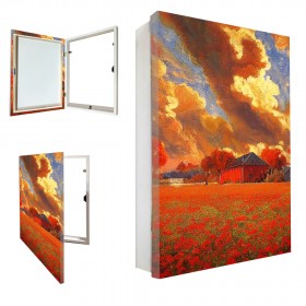 Tapacontador vertical blanco con cuadro de paisaje moderno naranja 11 - Cuadrostock