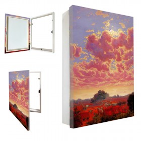 Tapacontador vertical blanco con cuadro de paisaje moderno rojo 01 - Cuadrostock